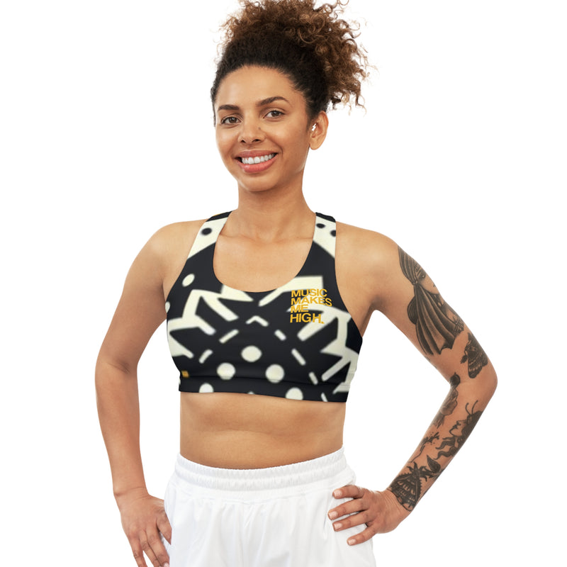 MMMH Sports Bra: Black Abstract | Yellow