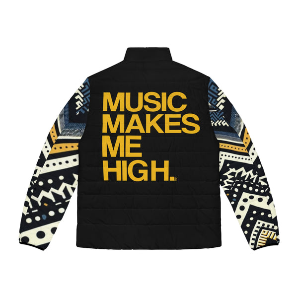 MMMH Men's Puffer Jacket: Black Abstract/Black | Yellow