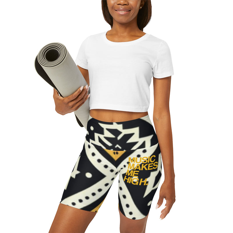 MMMH Yoga Shorts: Black Abstract | Yellow