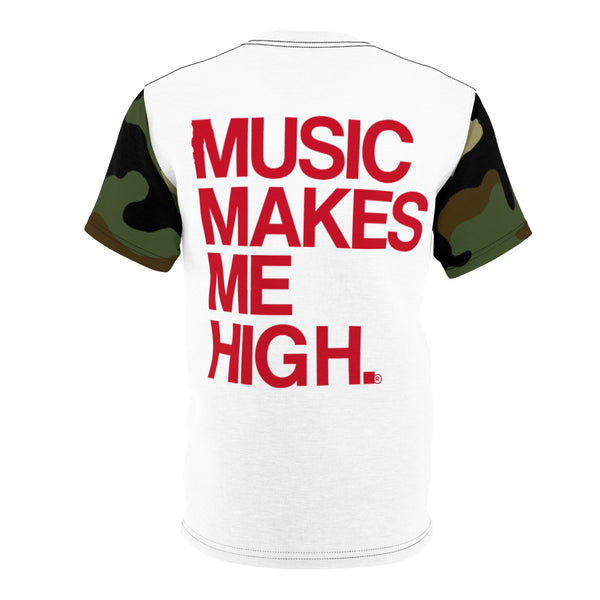 MMMH Unisex T-Shirt: Camo Sleeves/White | Red