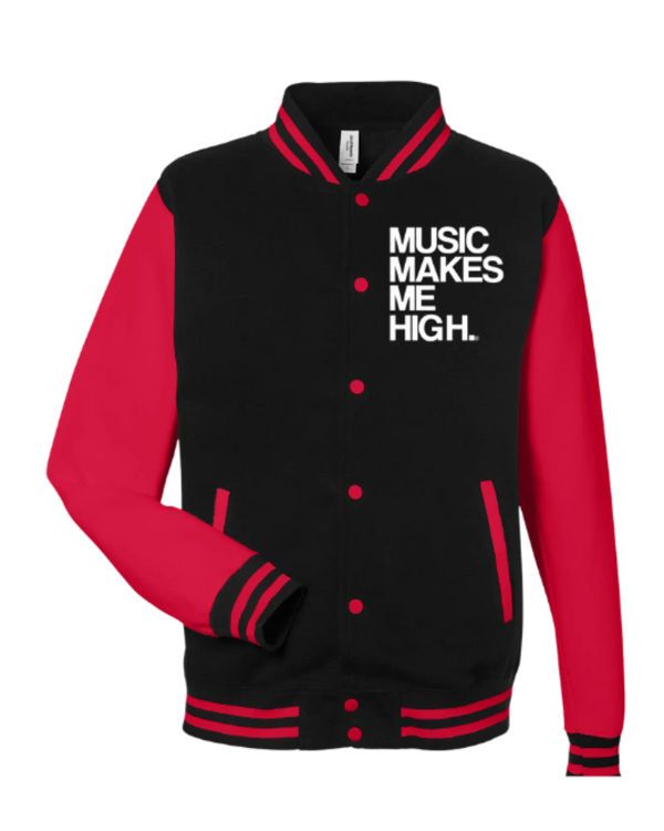 MMMH Unisex Letterman Jacket: Black/Red | White