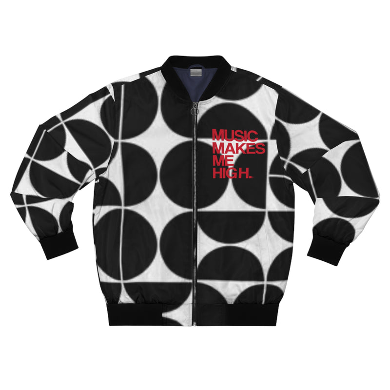 MMMH Unisex Bomber Jacket: Black Geo | Red