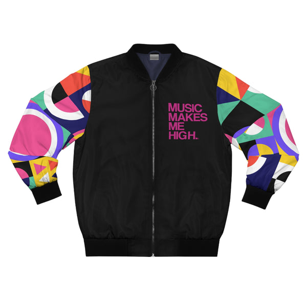 MMMH Unisex Bomber Jacket: Geo Print 2/Black | Pink