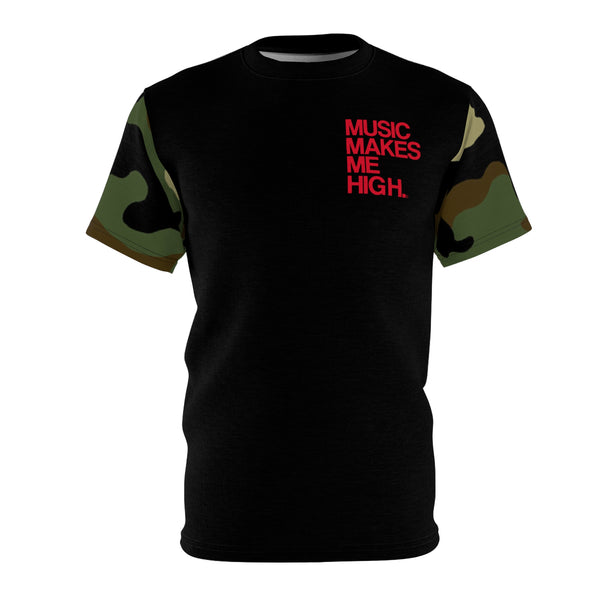 MMMH Unisex T-Shirt: Camo Sleeves/Black | Red