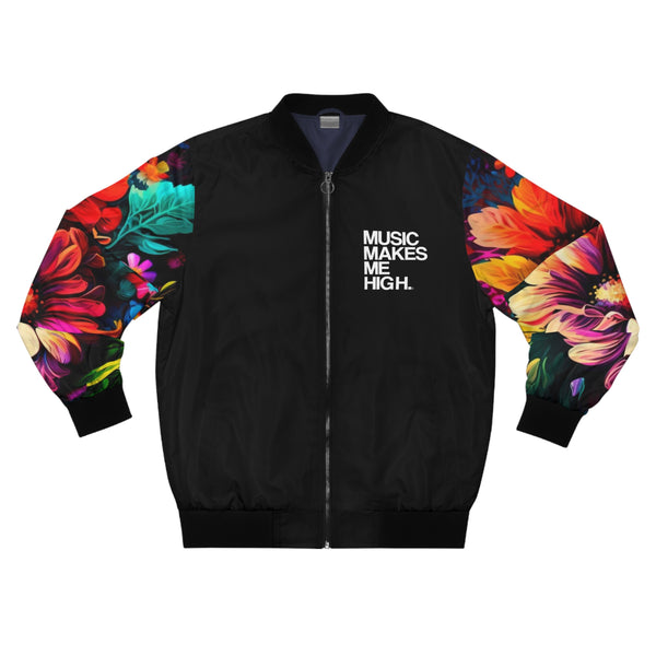 MMMH Unisex Bomber Jacket: Floral/Black | White