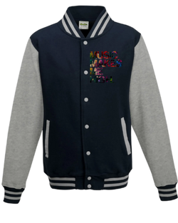 MMMH Unisex Letterman Jacket: Navy/Gray | Floral