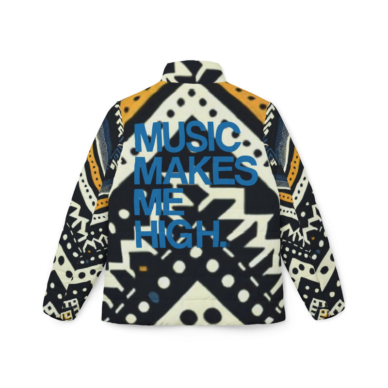 MMMH Women’s Puffer Jacket: Black Abstract | Blue