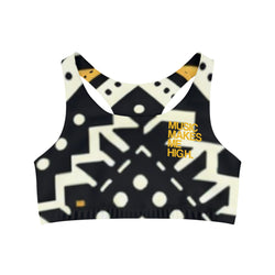 MMMH Sports Bra: Black Abstract | Yellow