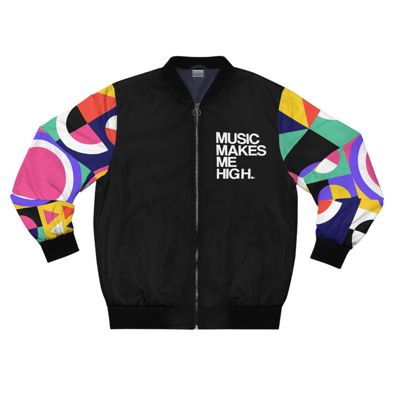 MMMH Unisex Bomber Jacket: Geo Print/Black | White