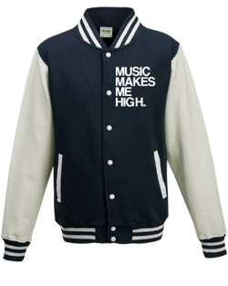 MMMH Unisex Letterman Jacket: Navy/White | White