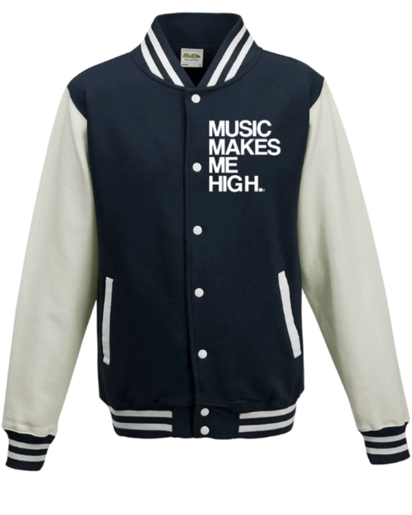 MMMH Unisex Letterman Jacket: Navy/White | White