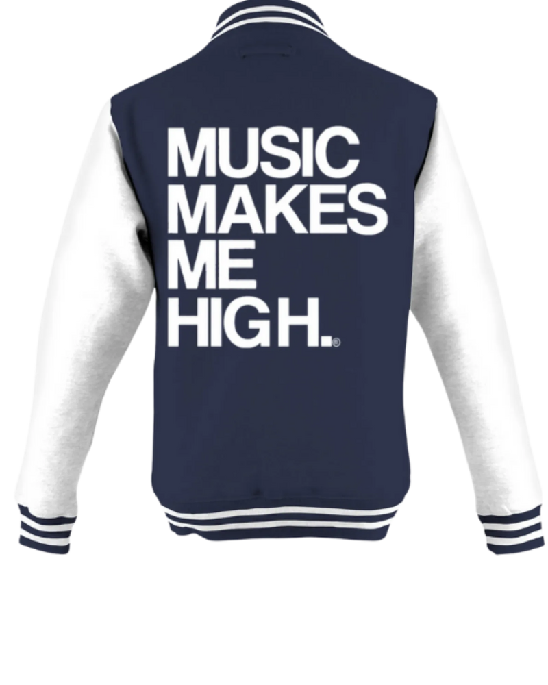 MMMH Unisex Letterman Jacket: Navy/White | White