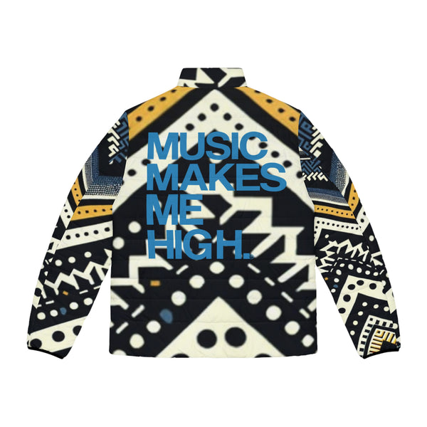 MMMH Men's Puffer Jacket: Black Abstract | Blue