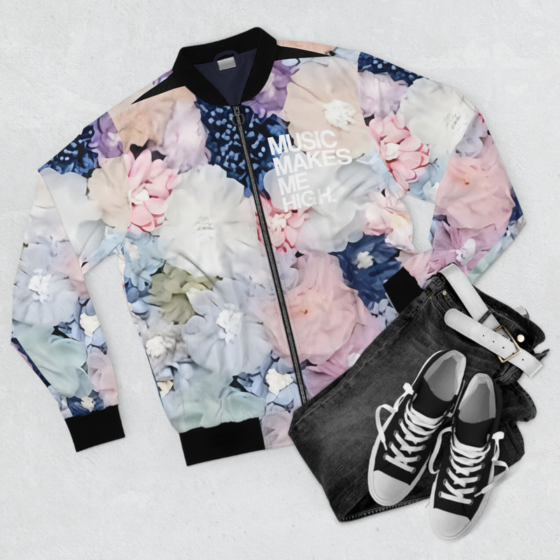 MMMH Unisex Bomber Jacket: Floral | White