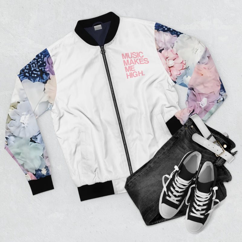 MMMH Unisex Bomber Jacket: Flowers/White | Light Pink