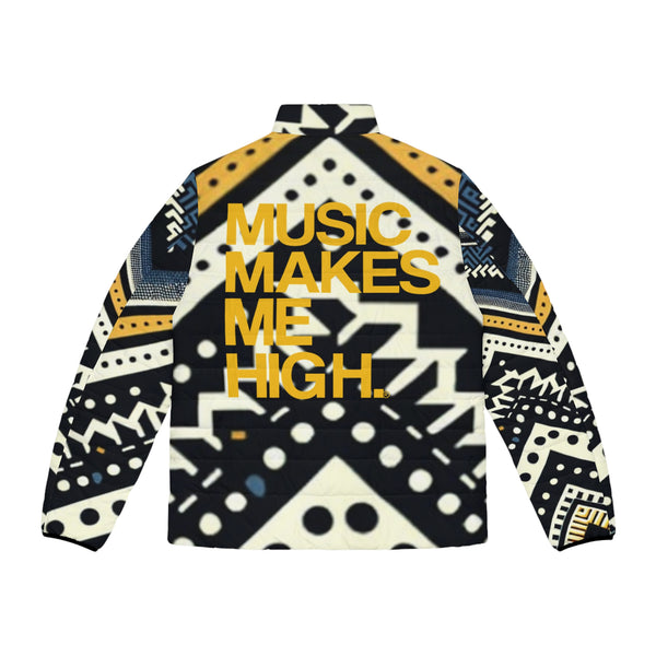 MMMH Men's Puffer Jacket: Black Abstract | Yellow