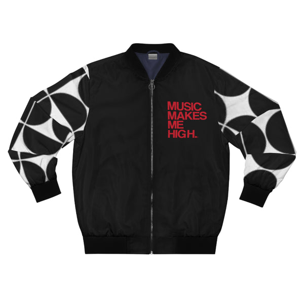 MMMH Unisex Bomber Jacket: Black Geo/Black | Red