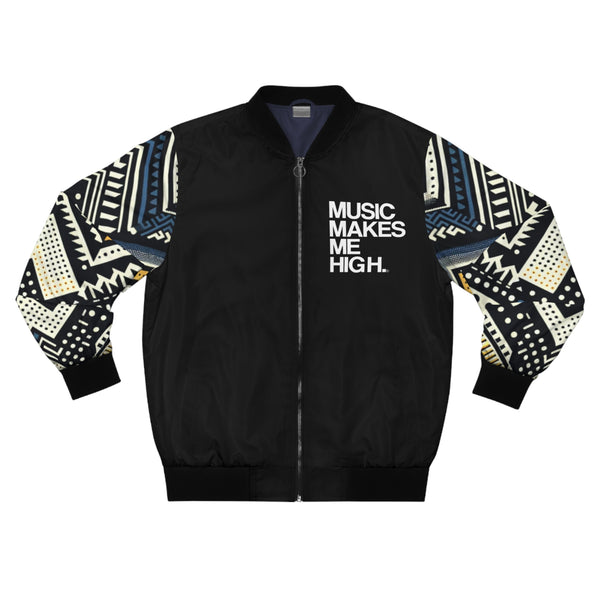 MMMH Unisex Bomber Jacket: Black Abstract/Black | White