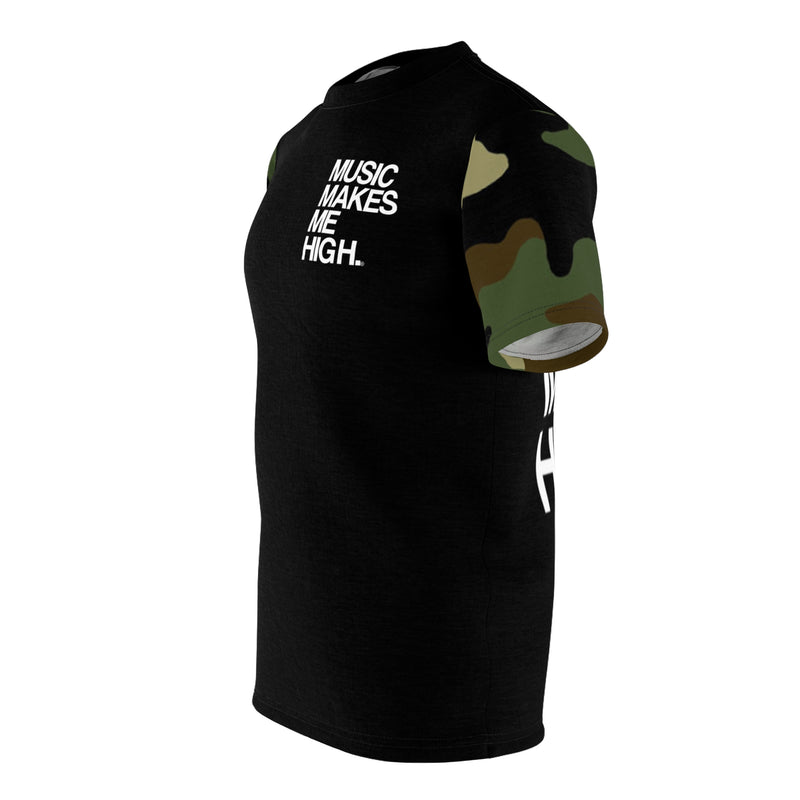 MMMH Unisex T-Shirt: Camo Sleeves/Black | White