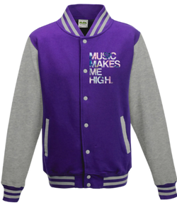 MMMH Unisex Letterman Jacket: Purple/Gray | Flowers