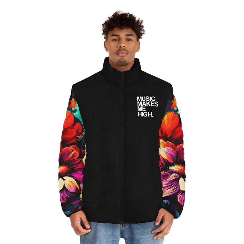 MMMH Men's Puffer Jacket: Floral/Black | White