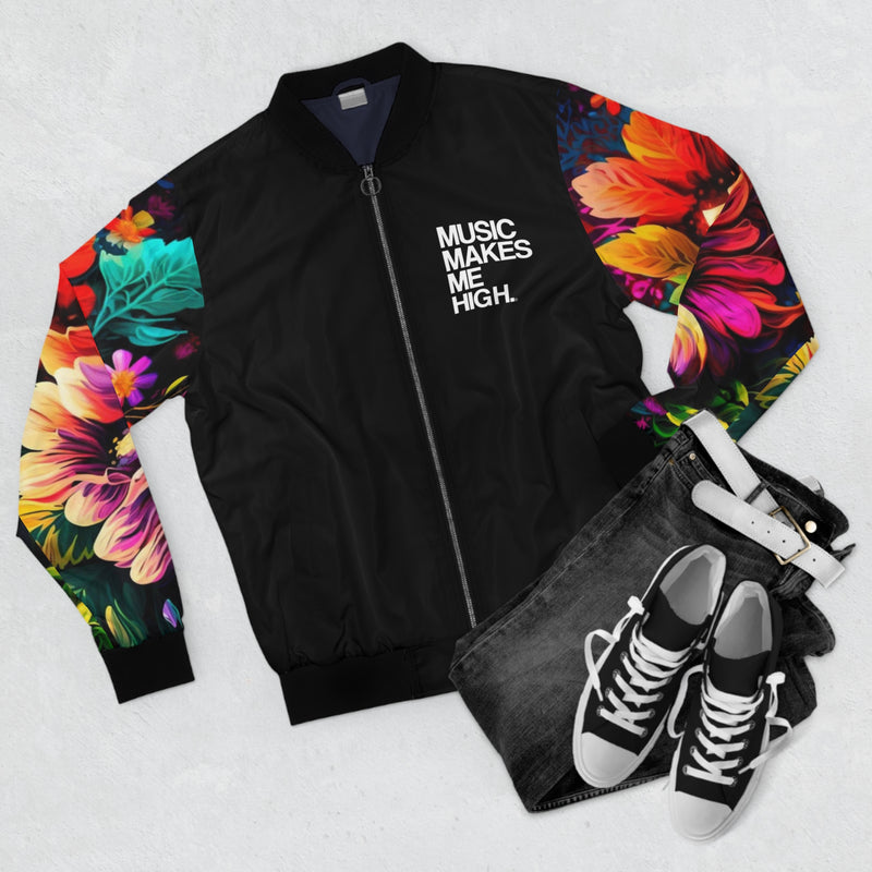 MMMH Unisex Bomber Jacket: Floral/Black | White