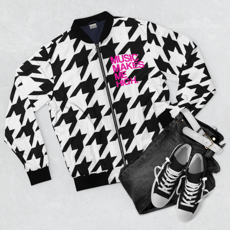 MMMH Unisex Bomber Jacket: Houndstooth | Hot Pink