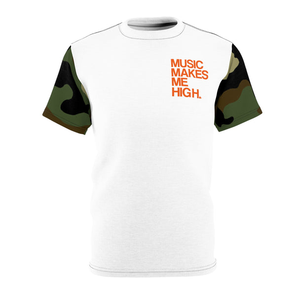 MMMH Unisex T-Shirt: Camo Sleeves/White| Orange