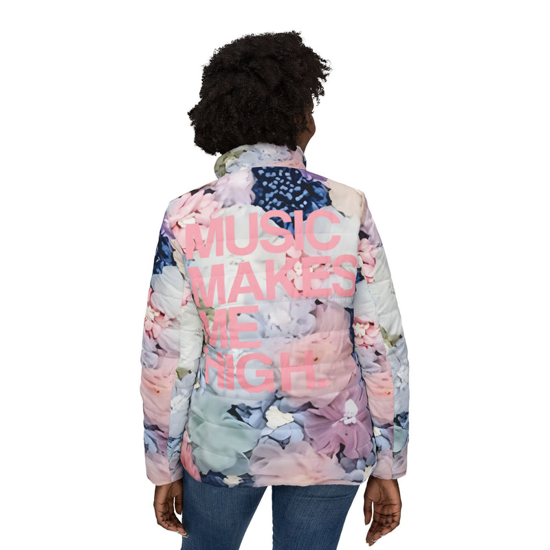 MMMH Women’s Puffer Jacket: Flowers | Light Pink