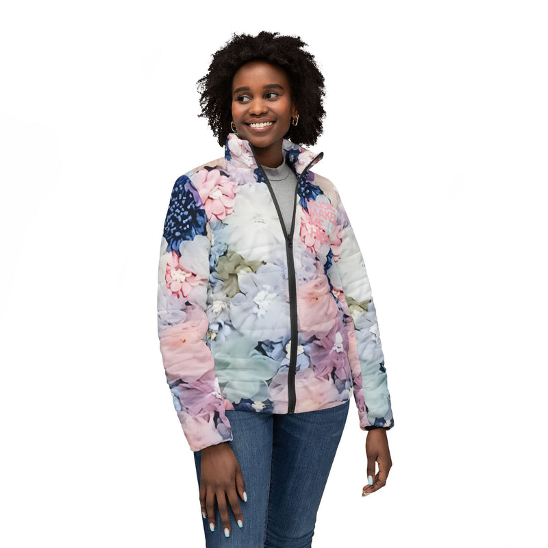 MMMH Women’s Puffer Jacket: Flowers | Light Pink