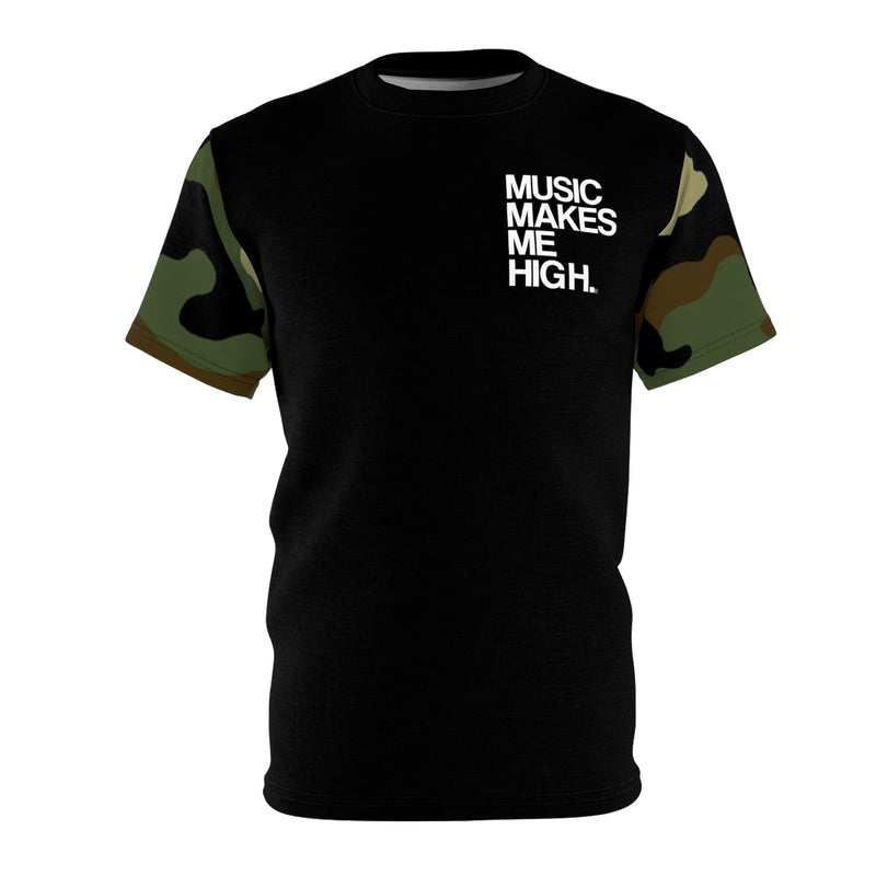 MMMH Unisex T-Shirt: Camo Sleeves/Black | White