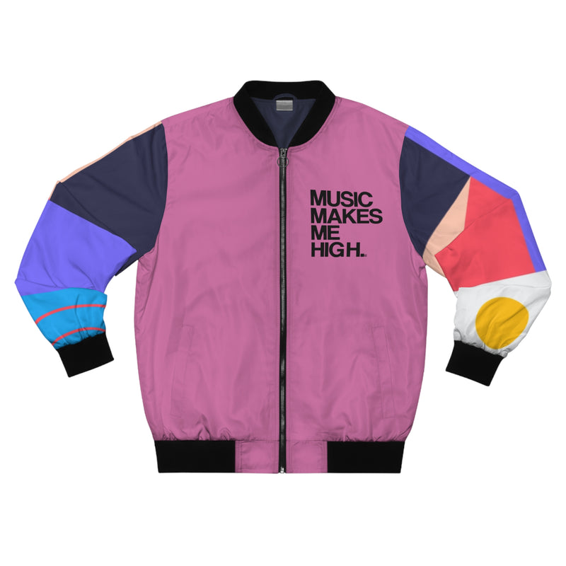 MMMH Unisex Bomber Jacket: Geo Print/Pink | Black