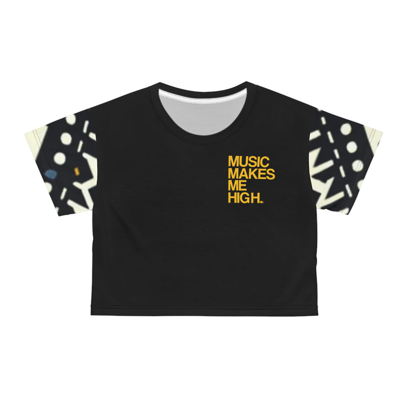 MMMH Cropped Top: Black Abstract/Black | Yellow