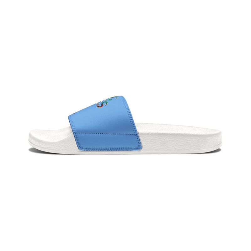 MMMH Unisex Slides: Light Blue/White | Graffiti