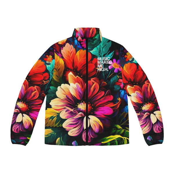 MMMH Men's Puffer Jacket: Floral | White