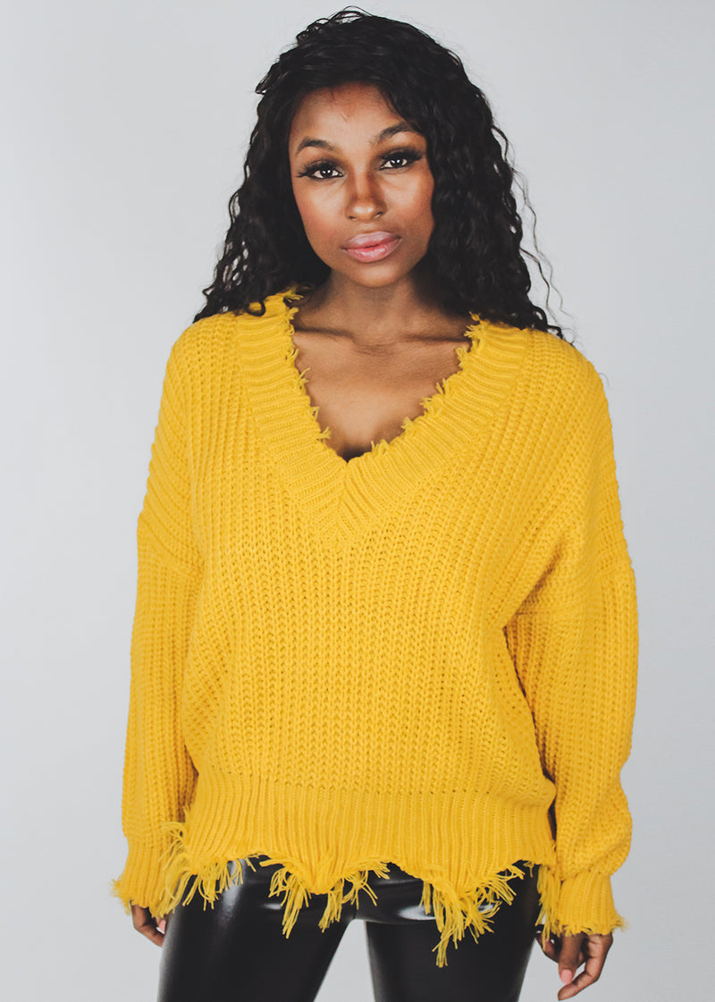Mustard Distressing Sweater