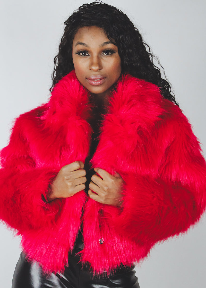 Red Faux Fur Bomber