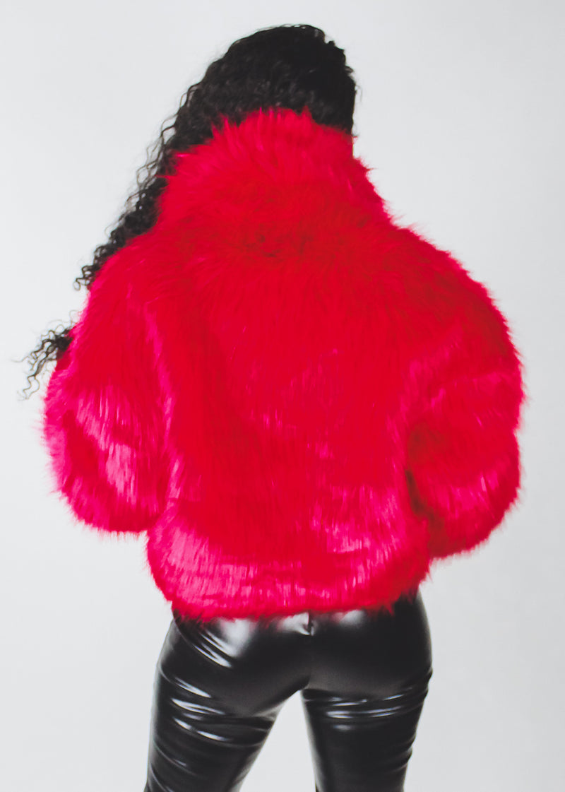 Red Faux Fur Bomber