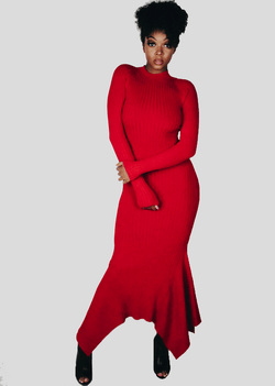 Sultry In Red Sweater Dress